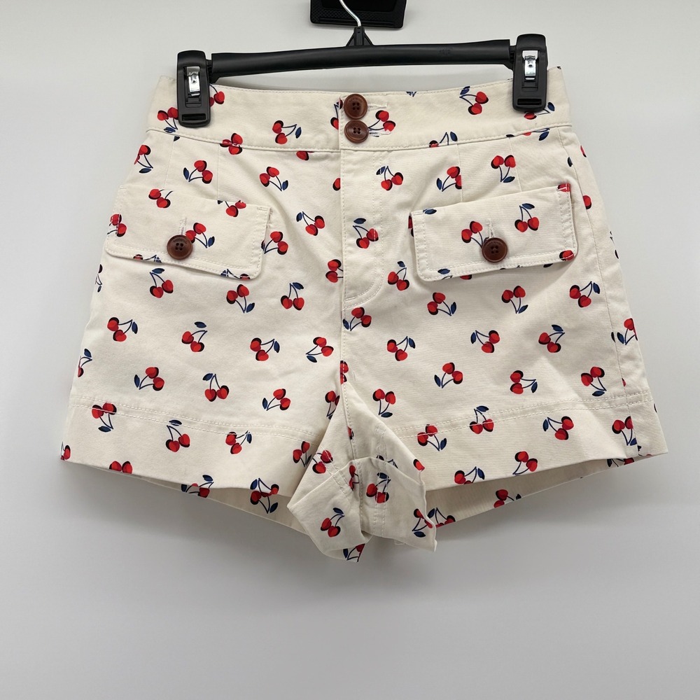 Kate Spade New York Cherry Print High Waisted Shorts Cream Red Size 00 NJM00155